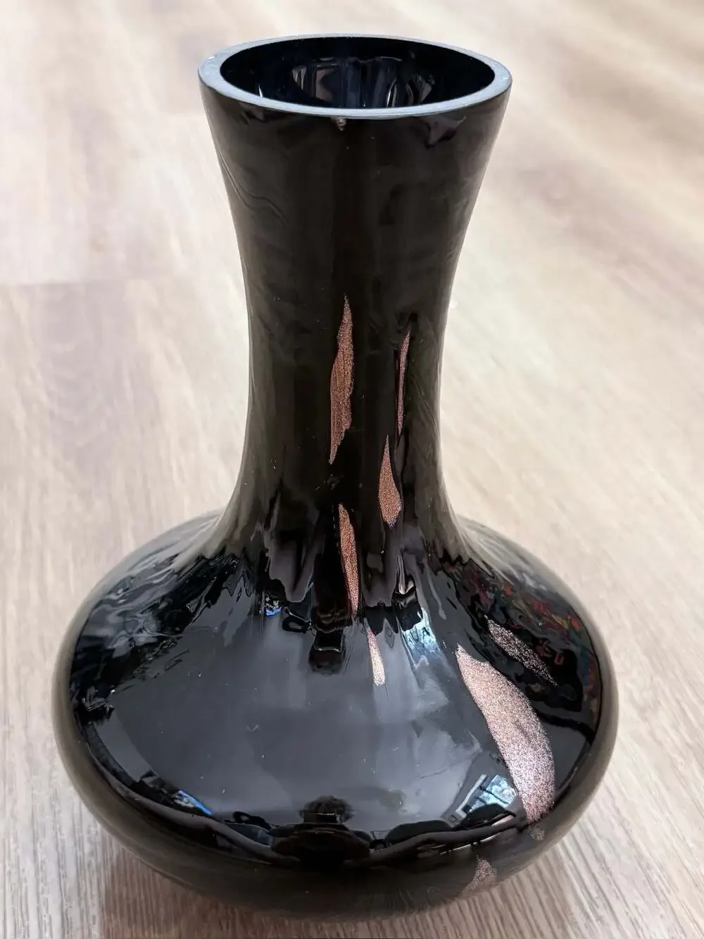 Vintage Mid-Century Modern Black Glass Vase with Metallic Drip Detail